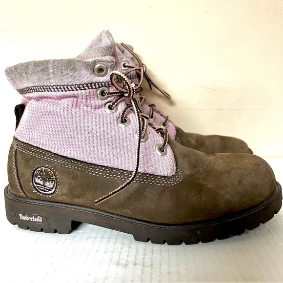 Timberland Roll Top ankle chunky Boots Pink & Brown Big Girl Size 6Y women 8 - Picture 3 of 9
